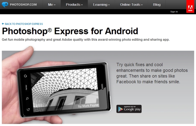 Adobe Photoshop Express para Android [Pantalla principal]